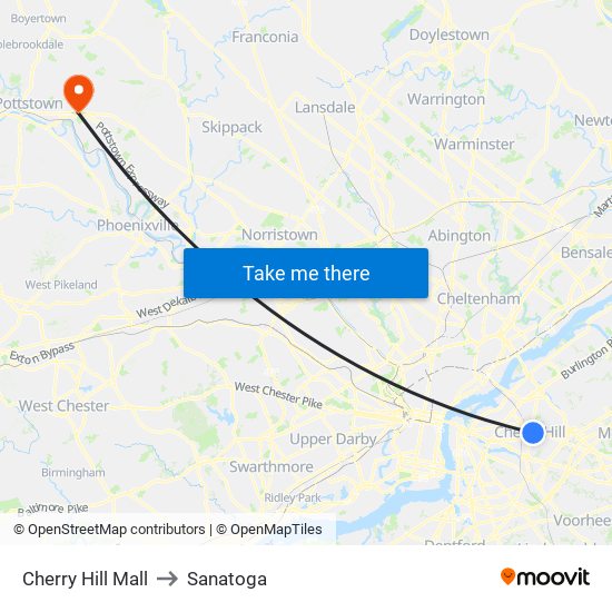 Cherry Hill Mall to Sanatoga map