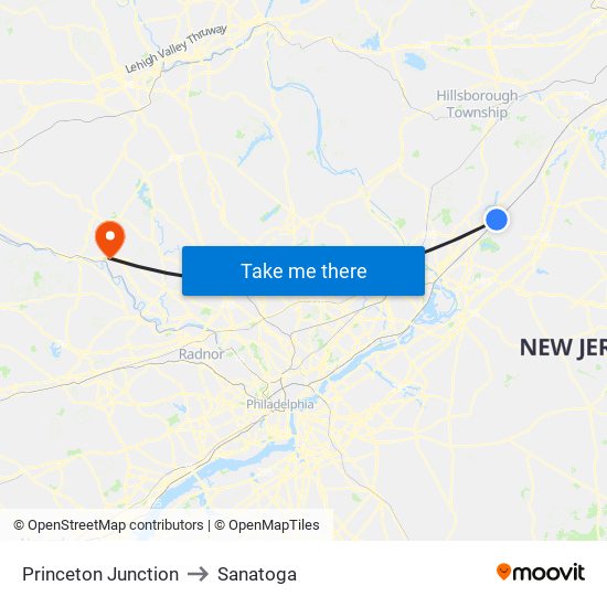 Princeton Junction to Sanatoga map