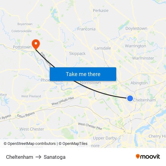 Cheltenham to Sanatoga map