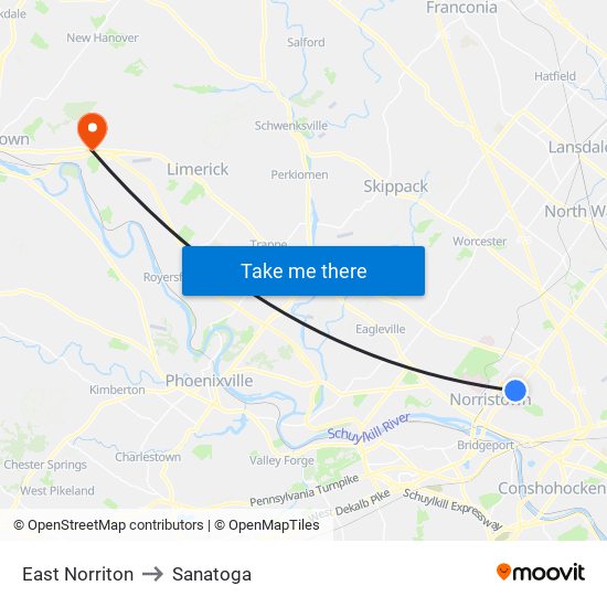 East Norriton to Sanatoga map