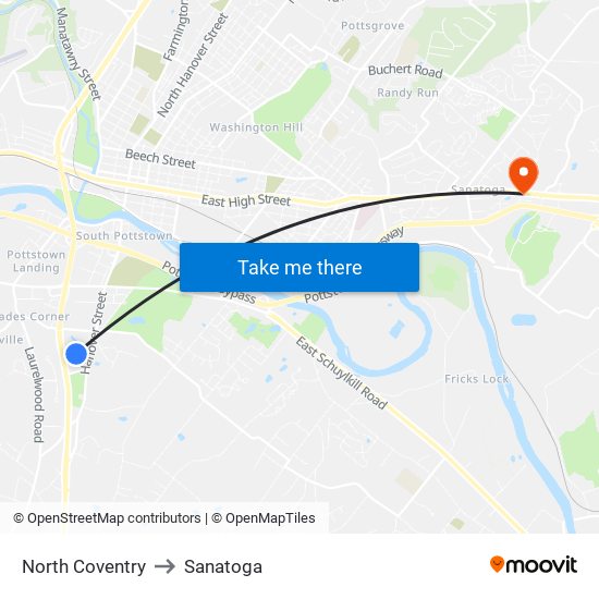 North Coventry to Sanatoga map