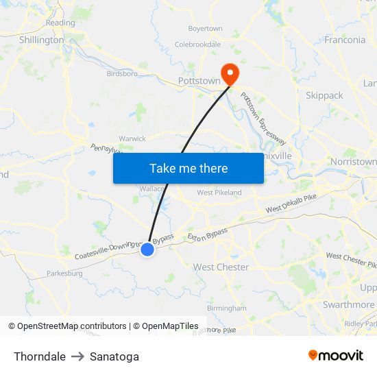 Thorndale to Sanatoga map