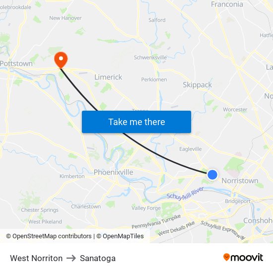 West Norriton to Sanatoga map