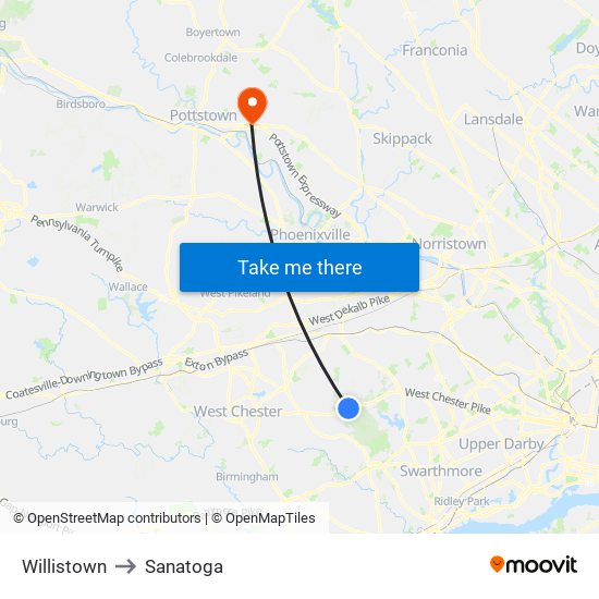 Willistown to Sanatoga map