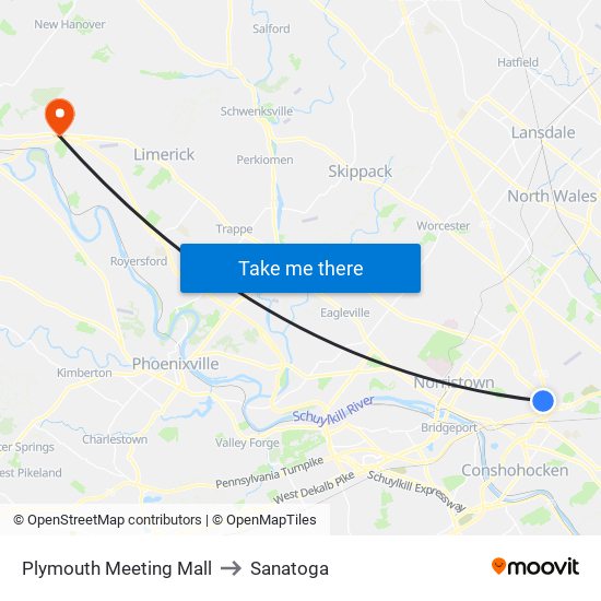 Plymouth Meeting Mall to Sanatoga map