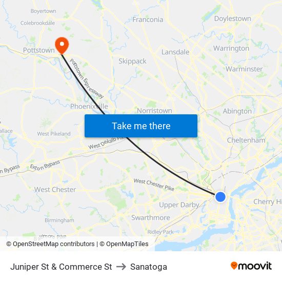 Juniper St & Commerce St to Sanatoga map