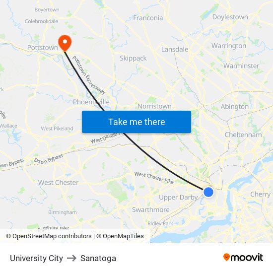 University City to Sanatoga map