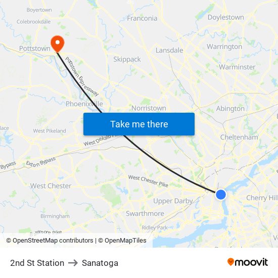 2nd St Station to Sanatoga map