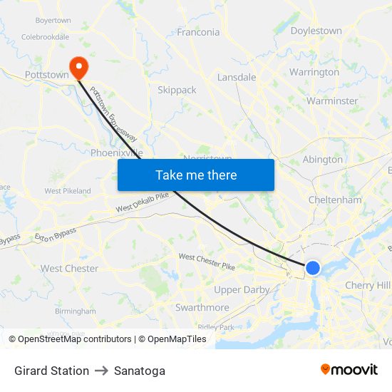 Girard Station to Sanatoga map