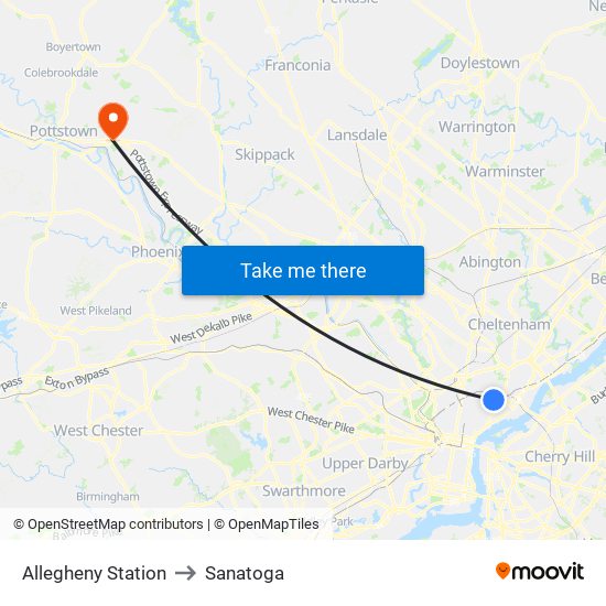 Allegheny Station to Sanatoga map