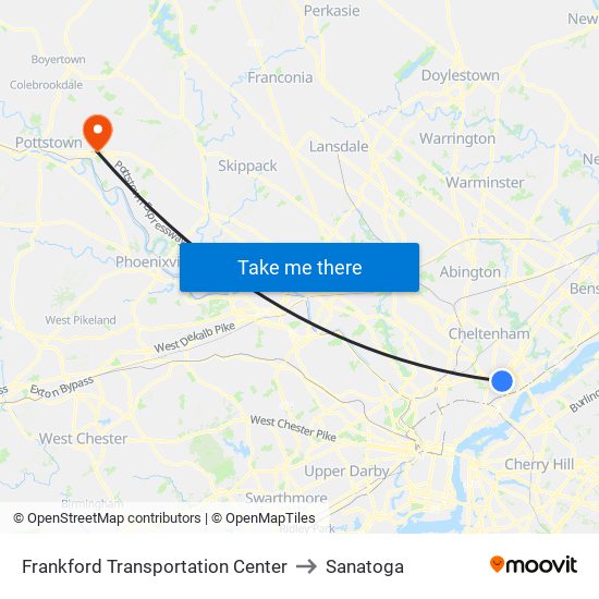 Frankford Transportation Center to Sanatoga map