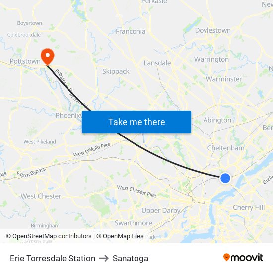 Erie Torresdale Station to Sanatoga map