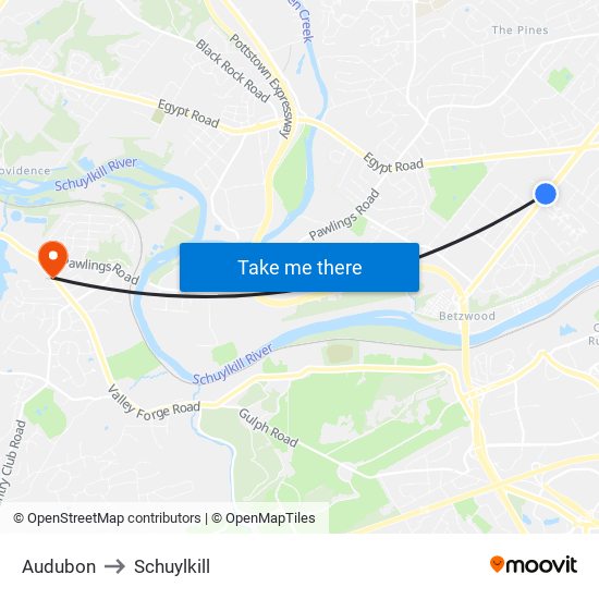 Audubon to Schuylkill map