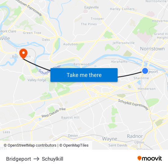 Bridgeport to Schuylkill map
