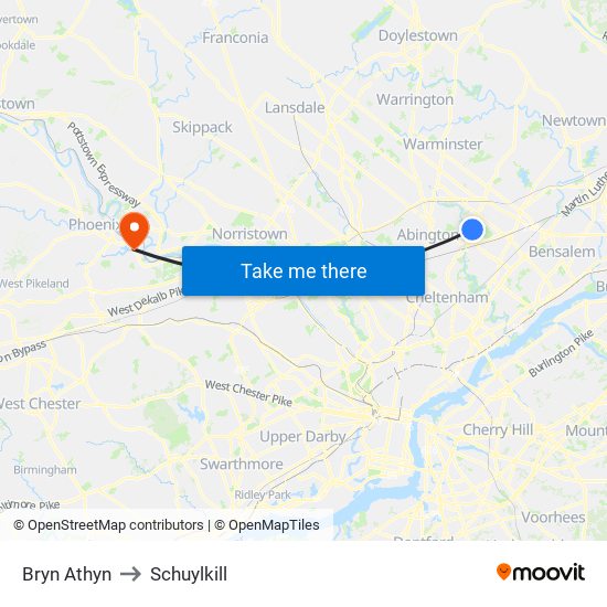 Bryn Athyn to Schuylkill map