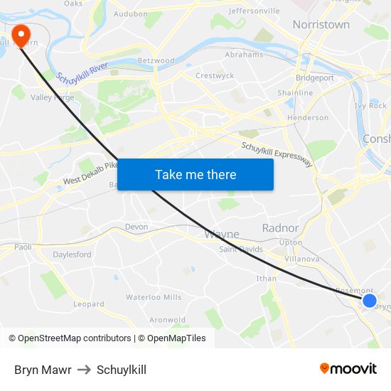 Bryn Mawr to Schuylkill map