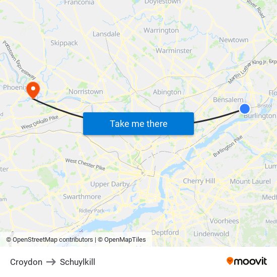 Croydon to Schuylkill map