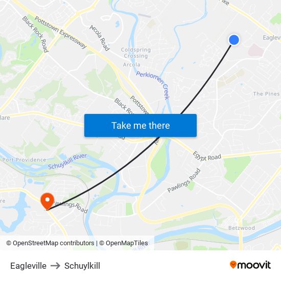Eagleville to Schuylkill map