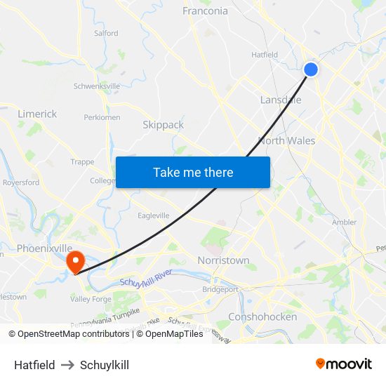 Hatfield to Schuylkill map
