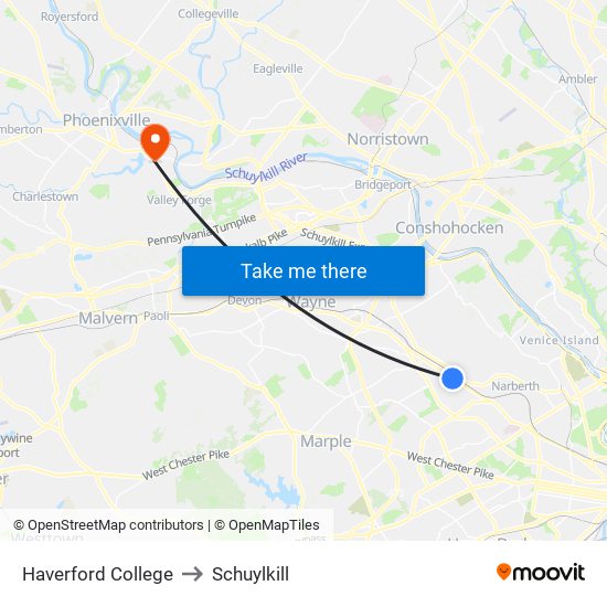 Haverford College to Schuylkill map
