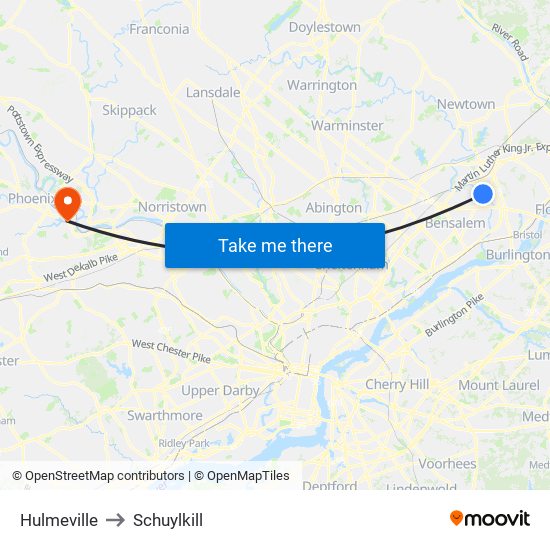 Hulmeville to Schuylkill map