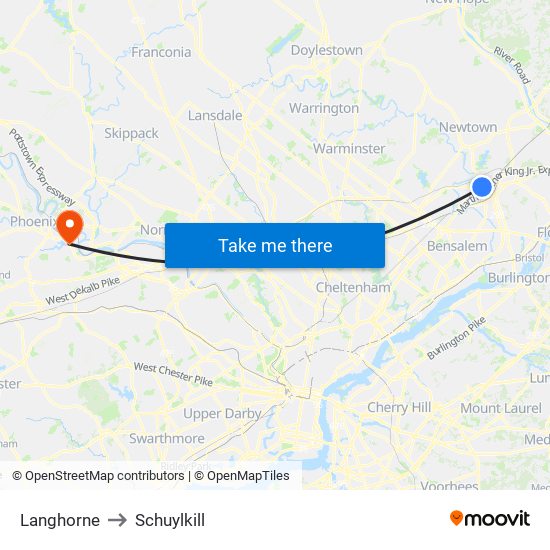 Langhorne to Schuylkill map