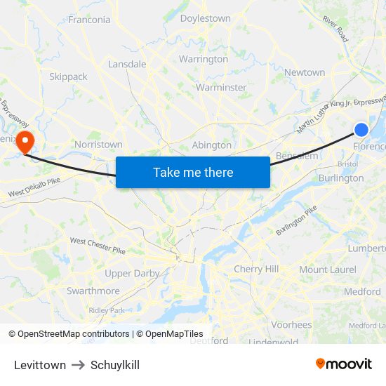 Levittown to Schuylkill map
