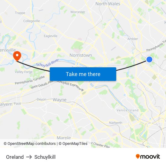 Oreland to Schuylkill map