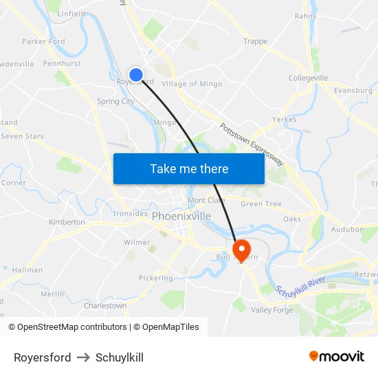 Royersford to Schuylkill map