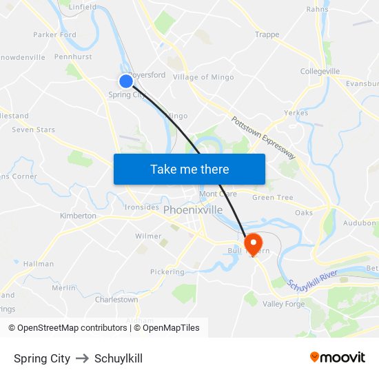 Spring City to Schuylkill map
