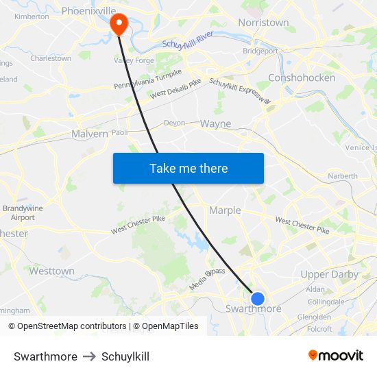 Swarthmore to Schuylkill map