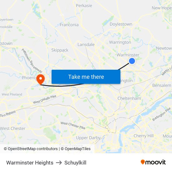 Warminster Heights to Schuylkill map