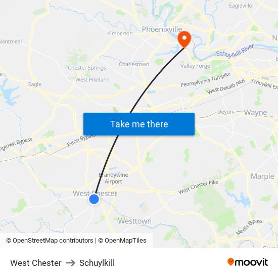 West Chester to Schuylkill map