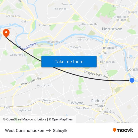 West Conshohocken to Schuylkill map