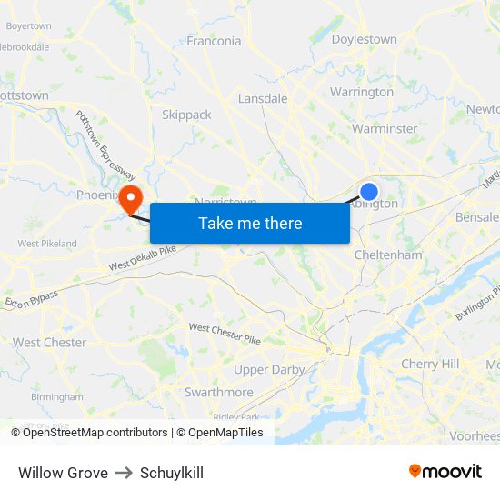 Willow Grove to Schuylkill map