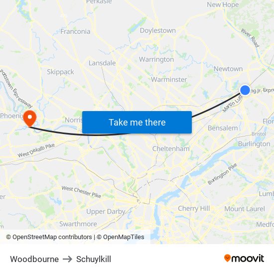 Woodbourne to Schuylkill map