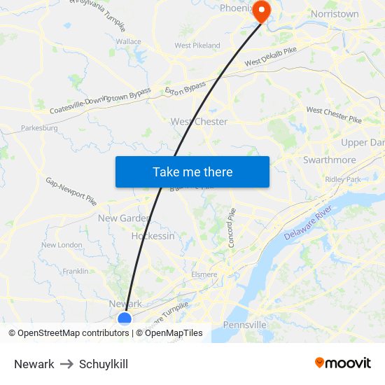 Newark to Schuylkill map