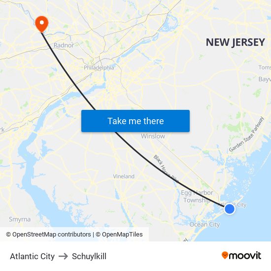Atlantic City to Schuylkill map