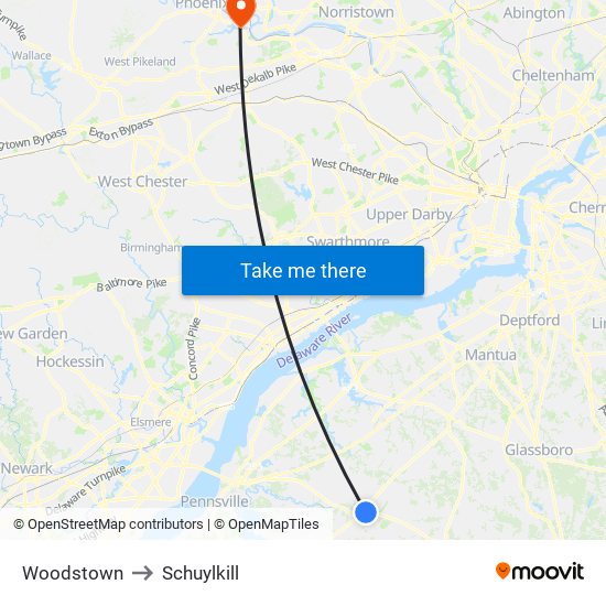 Woodstown to Schuylkill map