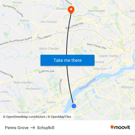 Penns Grove to Schuylkill map
