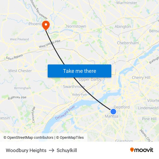 Woodbury Heights to Schuylkill map