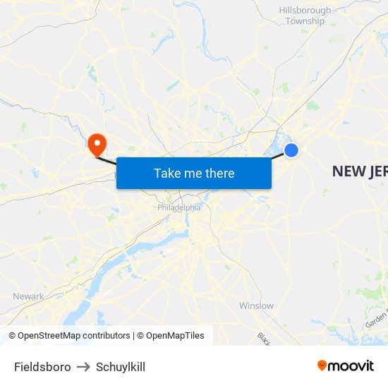 Fieldsboro to Schuylkill map