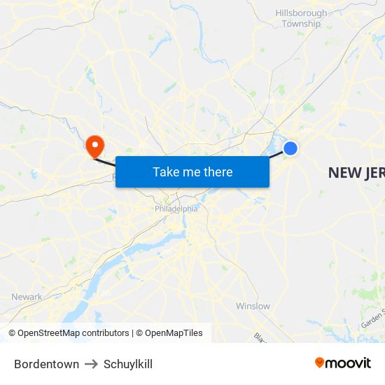 Bordentown to Schuylkill map