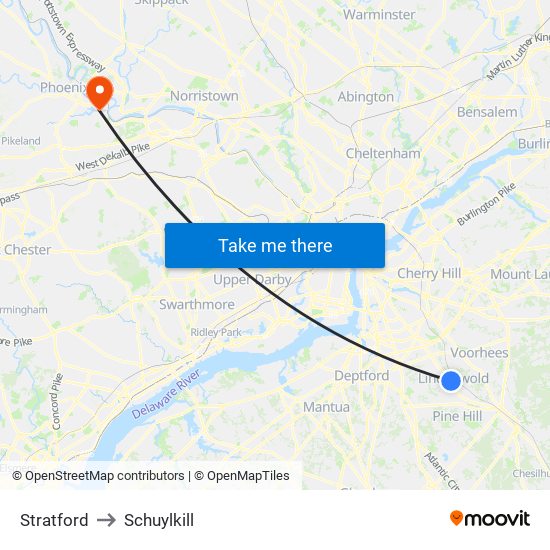Stratford to Schuylkill map