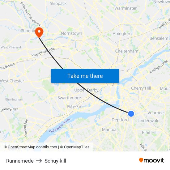 Runnemede to Schuylkill map