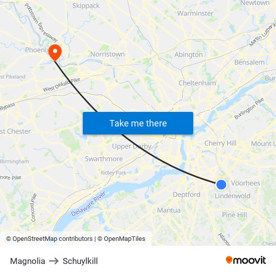 Magnolia to Schuylkill map