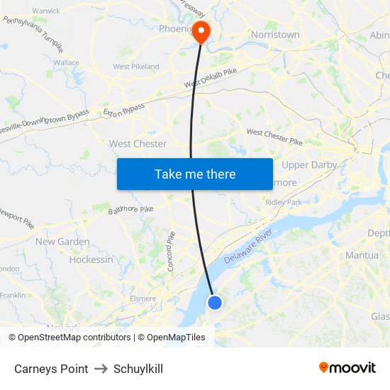 Carneys Point to Schuylkill map