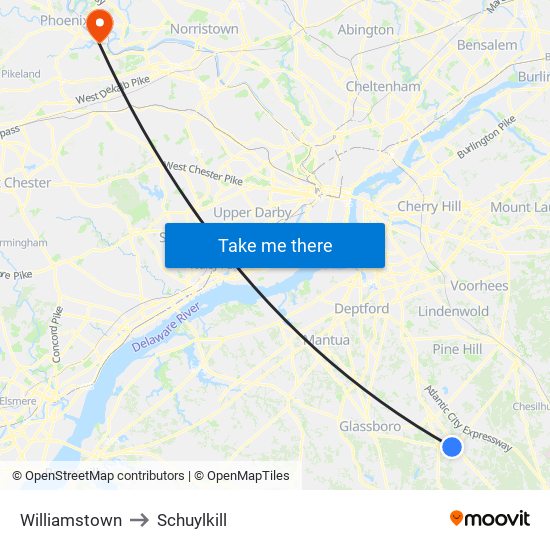 Williamstown to Schuylkill map