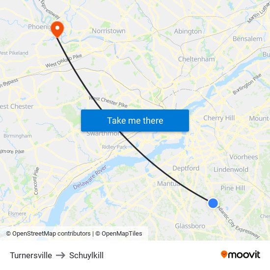 Turnersville to Schuylkill map