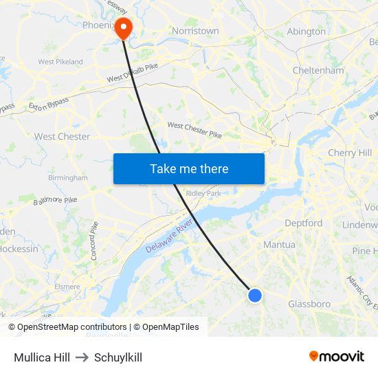 Mullica Hill to Schuylkill map